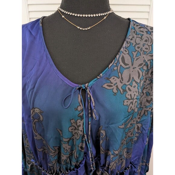 Evolution by JMS Top Womens 4X Purple Blue Paisley Peasant Boho Silky Blouse V - Picture 2 of 12